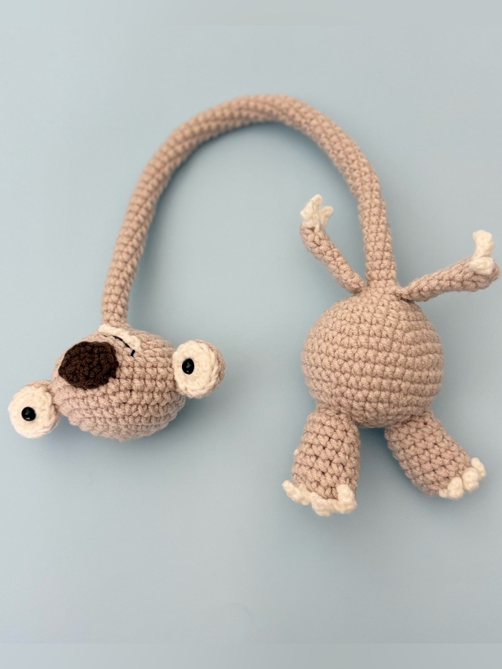 Handmade Sid the Sloth Crochet Amigurumi Ice Age Inspired Long Neck Sloth Plush